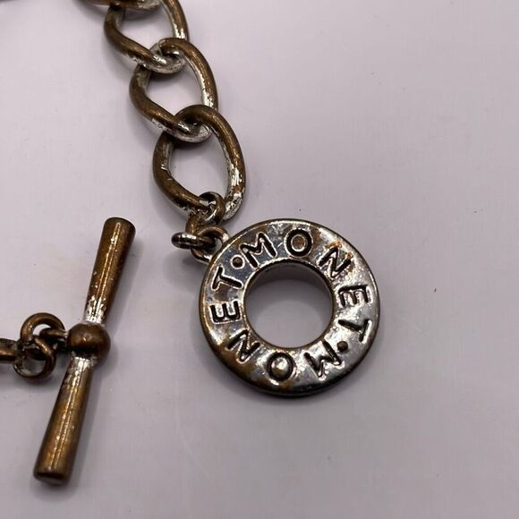 MONET Silvertone Chain Rhinestone Heart Charm Toggle Clasp Vintage Flawed - Picture 6 of 6